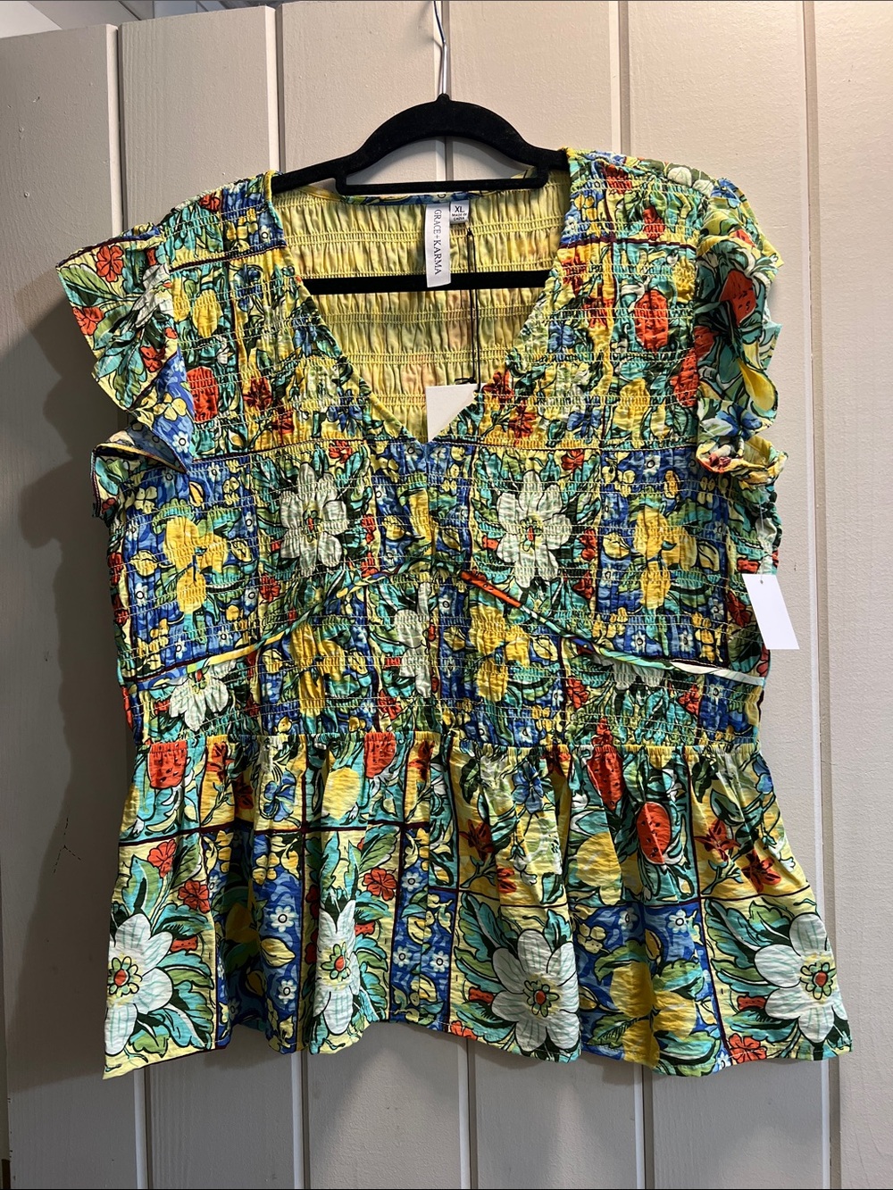 Floral Smocked Peplum Top - Yellow Multi